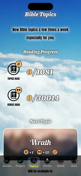 Browsing Bible topics and reading progress in the app