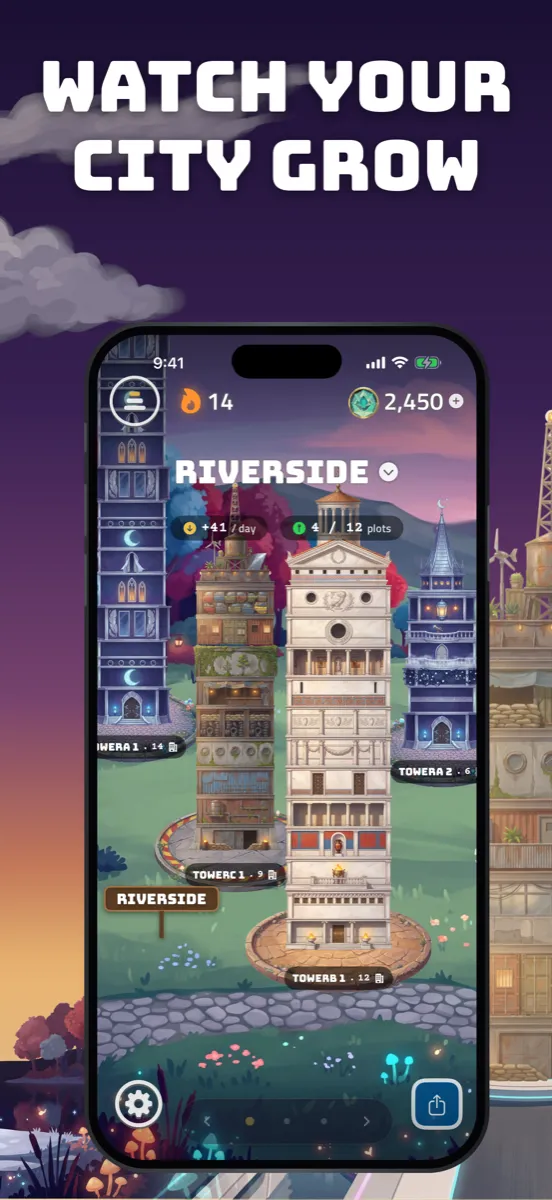 A city of finished towers standing on their plots