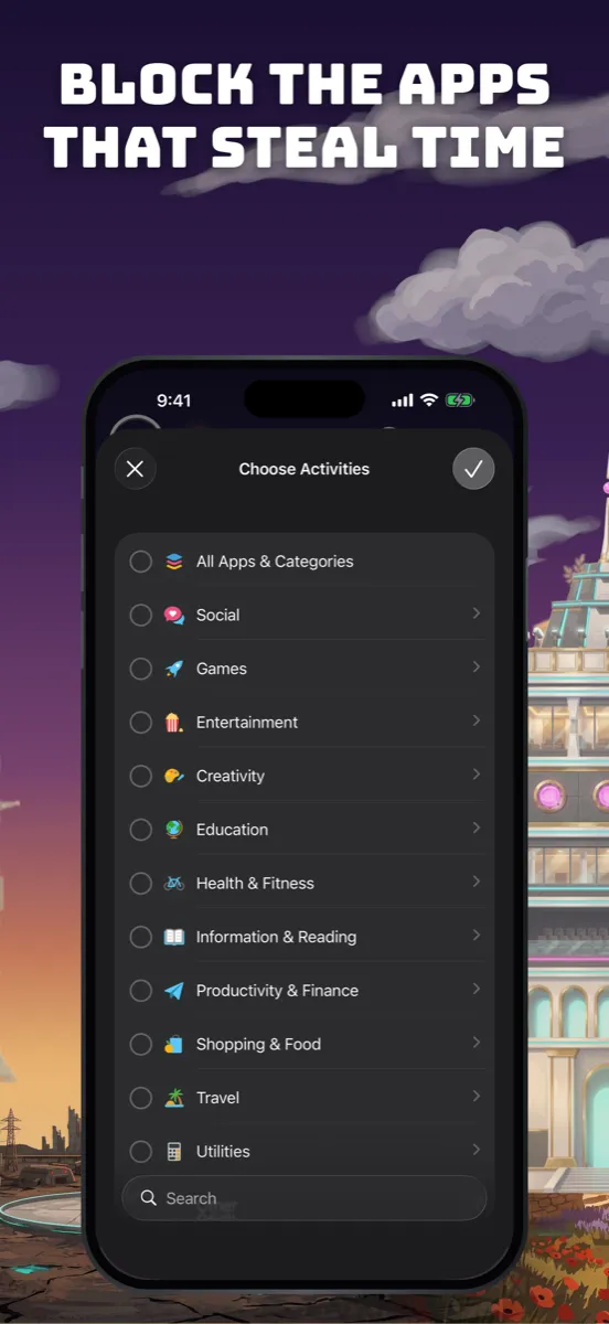 The focus screen with app blocking switched on