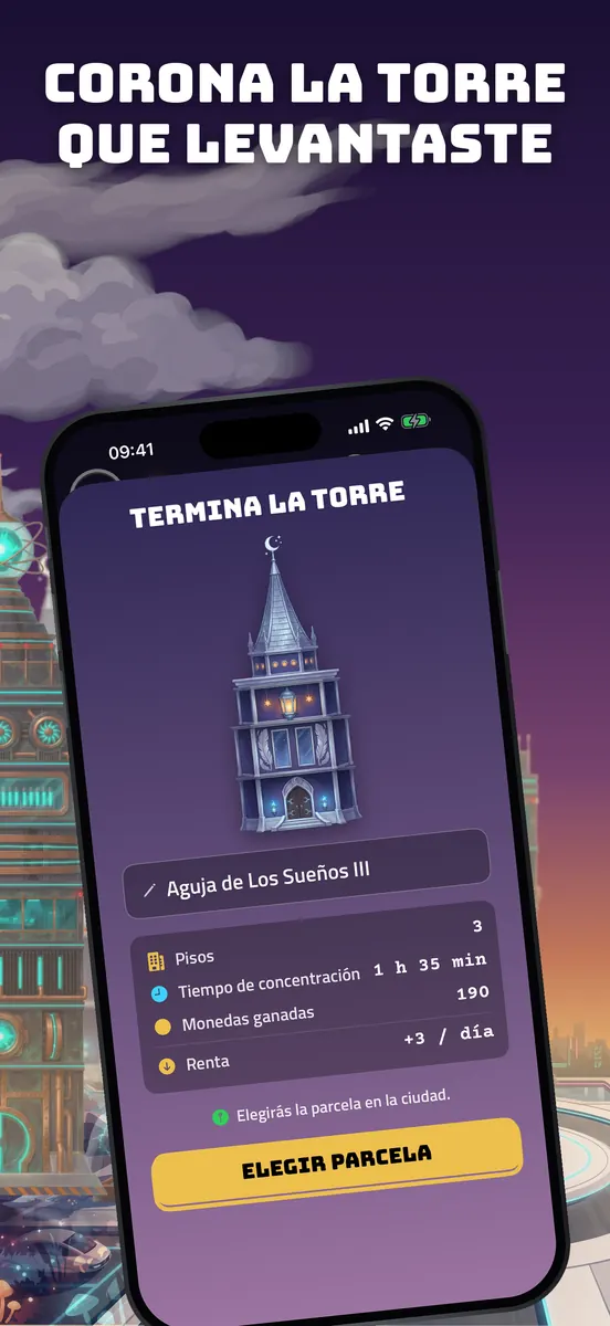 Terminar una torre: pisos, tiempo de concentración, monedas y renta