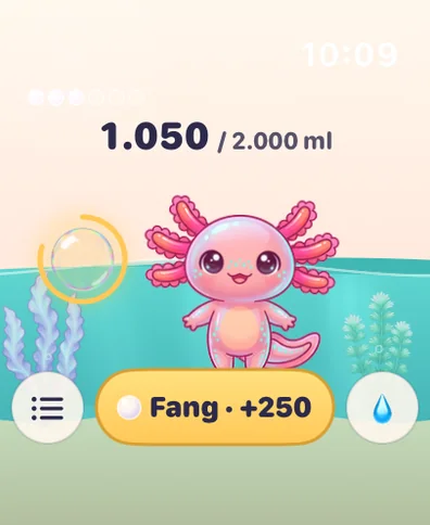 Das Aquarium des Axolotls auf der Apple Watch, mit einer Perle zum Fangen