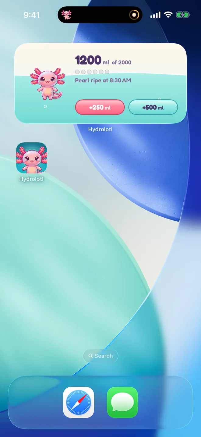 ロック画面に表示されたHydrolotlのライブアクティビティ