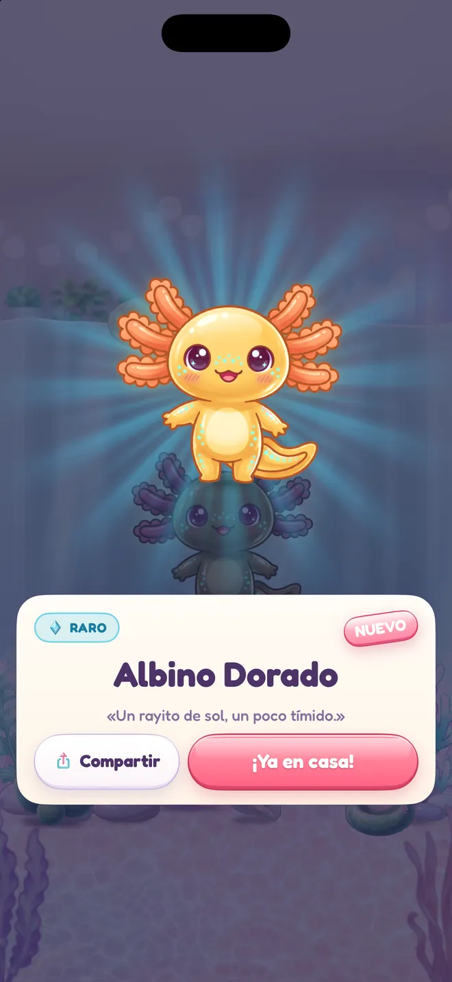 Un raro ajolote albino dorado saliendo del huevo en Hydrolotl
