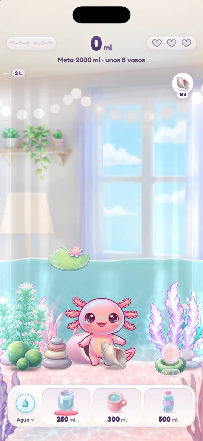 Un acuario acogedor con plantas, una concha, rocas y un castillito