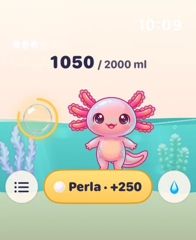 El acuario del ajolote en el Apple Watch, con una perla lista para atrapar