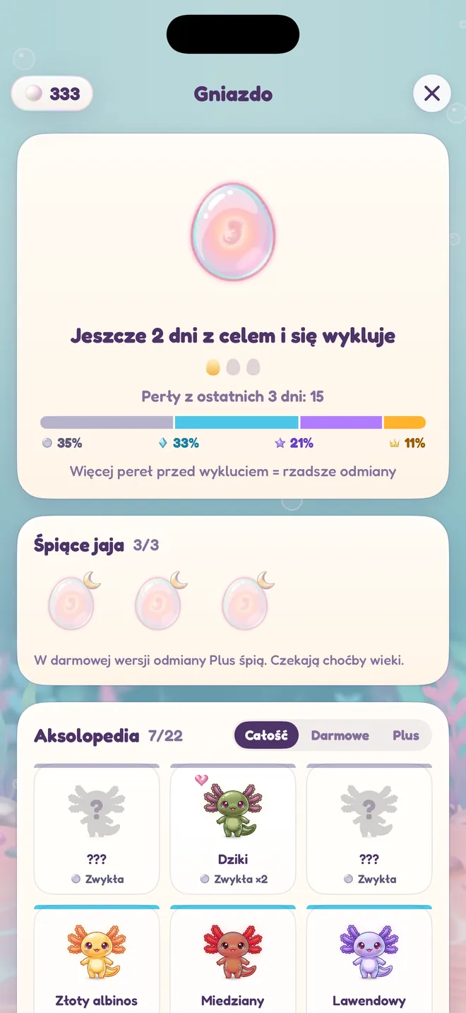 Gniazdo, w którym czekają jaja i rośnie kolekcja aksolotli